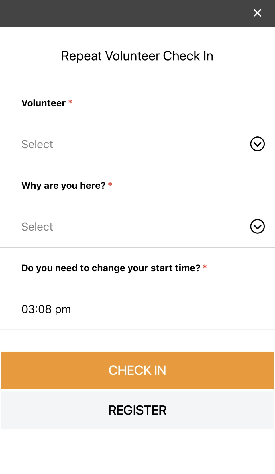 screenshot of Volunteer Check In Kiosk